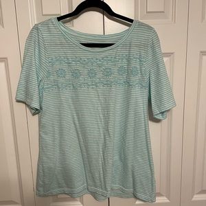 Light blue & white striped size large embroidered Talbots t-shirt